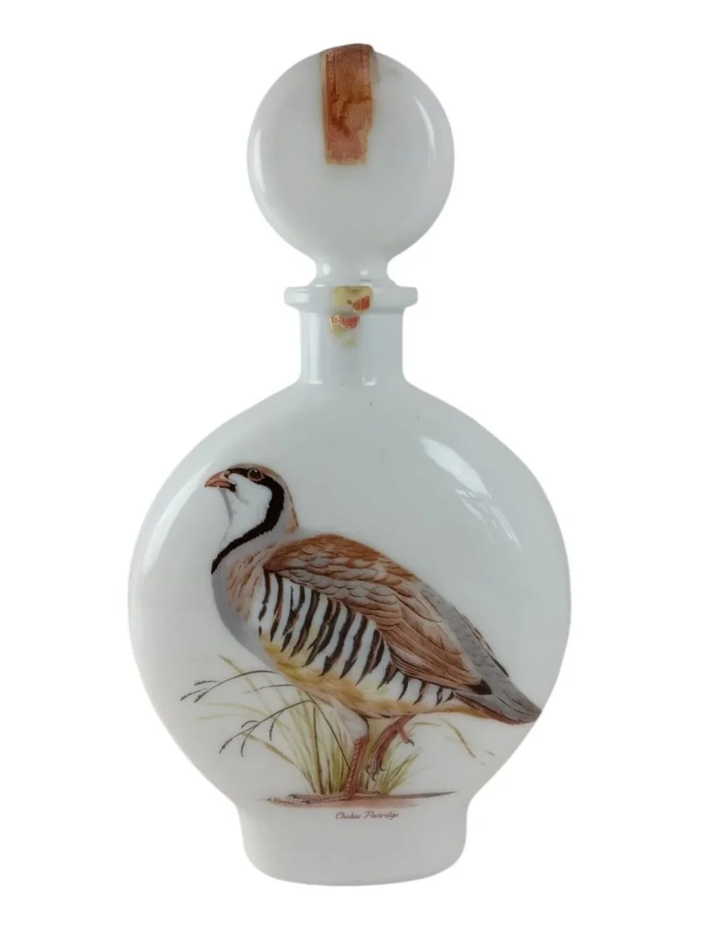 Field Birds Chukar Partridge Milk Glass Decanter 1969 Empty Bottle #2 Vintage